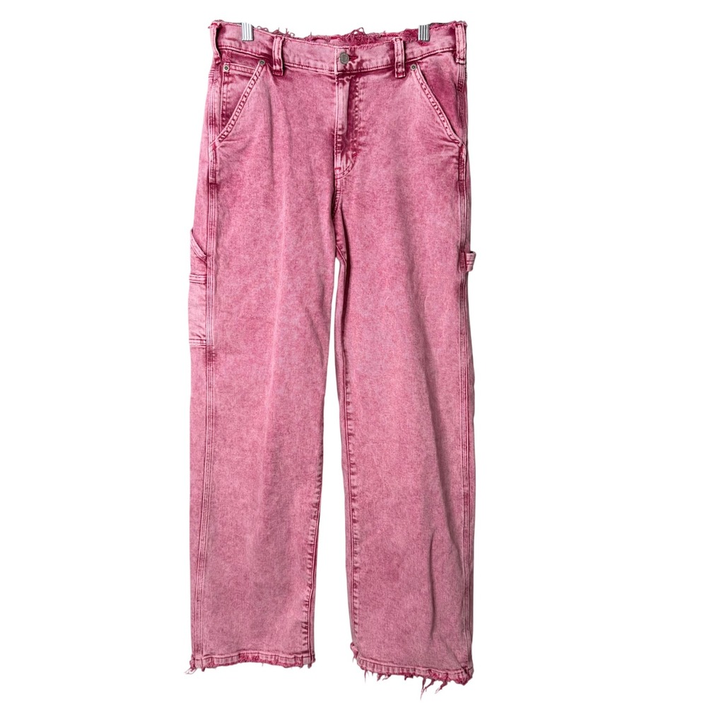 Gap Carpenter Jeans Womens 28 6 Pink Acid Wash 90s Loose Mid Rise Raw Hem Y2K